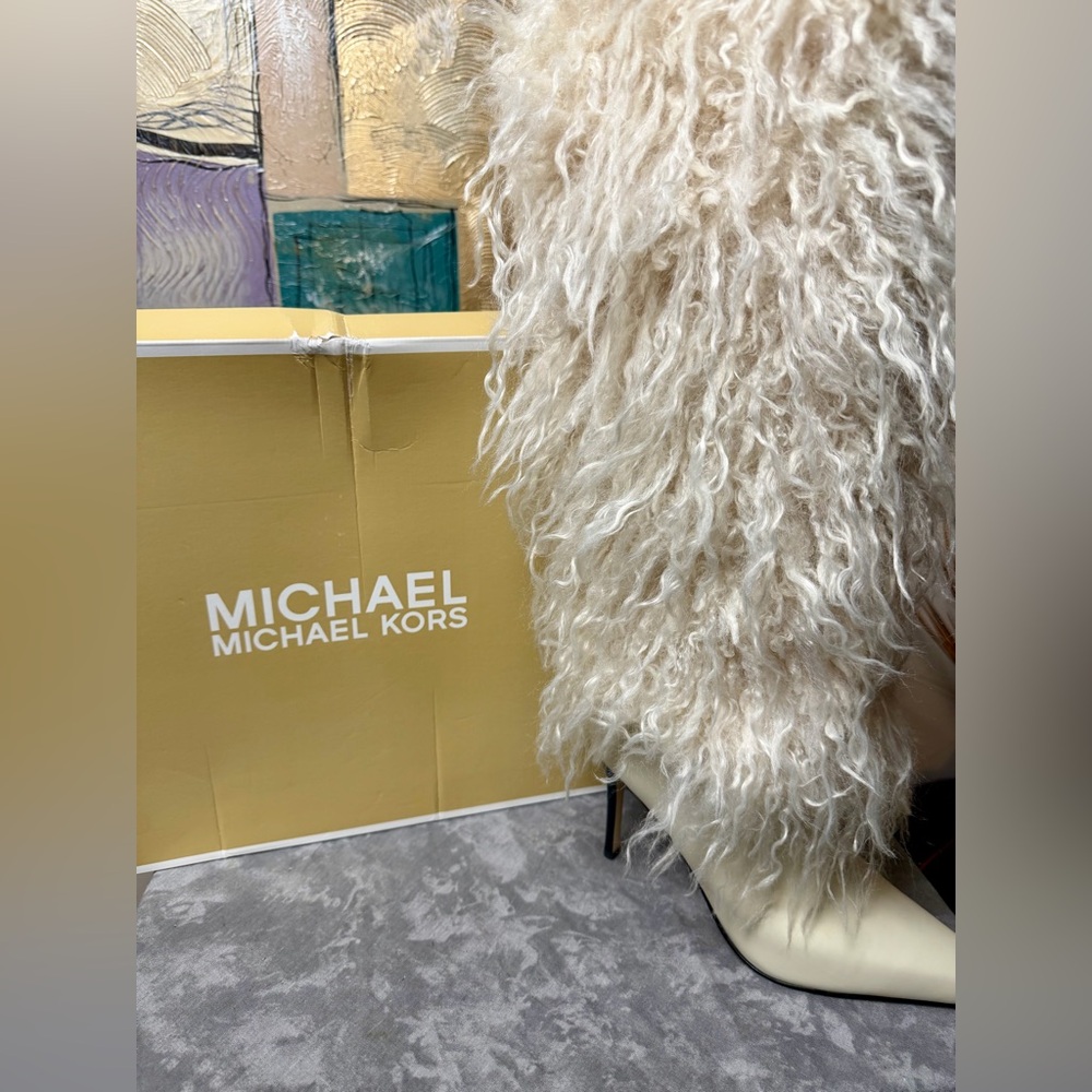 New Michael Michael Kors Dawn Faux Shearling Heeled Boots Size 7M